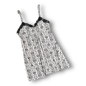 Vintage Laura Ashley Black and White Damask Lace-Trim Chemise